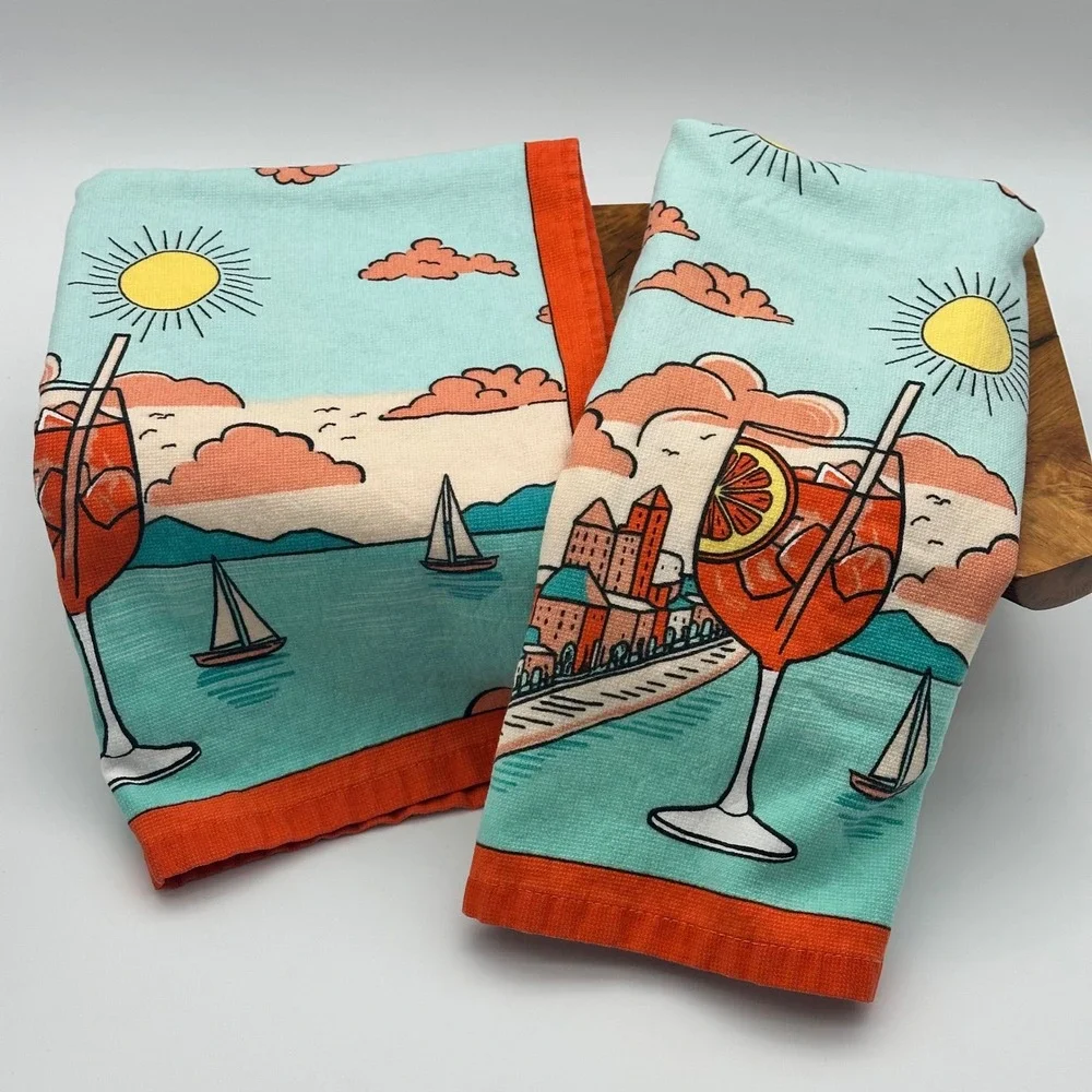 Deborah Connolly Designs Kitchen Towels Set of 2 Sangria Sailboat Beach Cocktail
